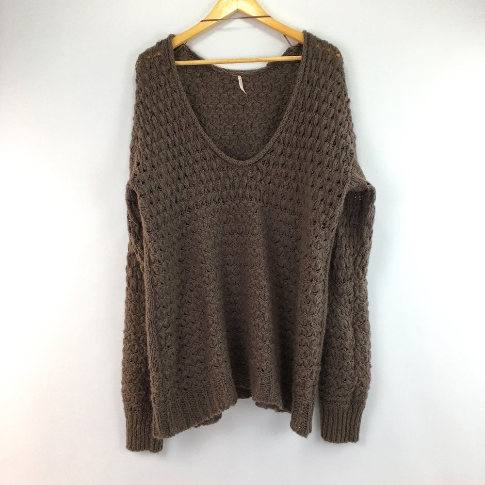 Free People Crashing Waves Pullover brown‎ Knit Wool Blend sweater. Women's Sz L